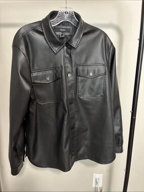 Forever 21 Black Faux Leather Shirt Jacket